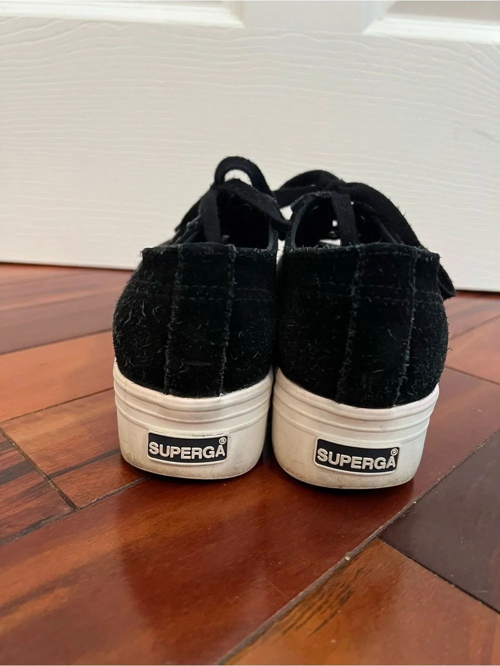 Superga Black Suede Platform Lace-Up Sneakers